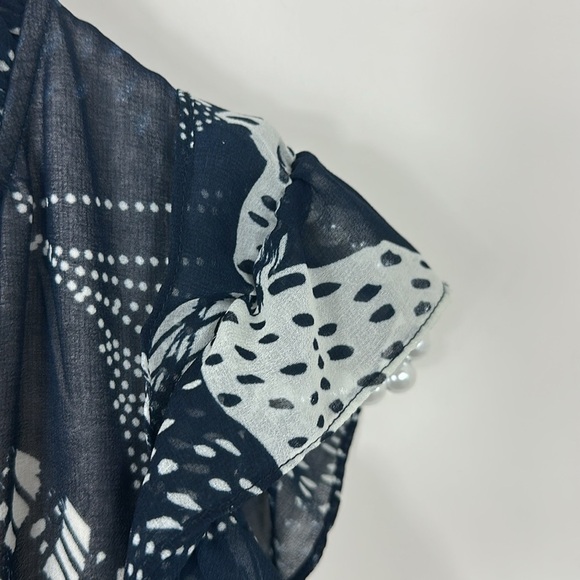 Philosophy Navy Blue & White Maxi Flowy Tiered Ruffle Dress Medium - Picture 4 of 9